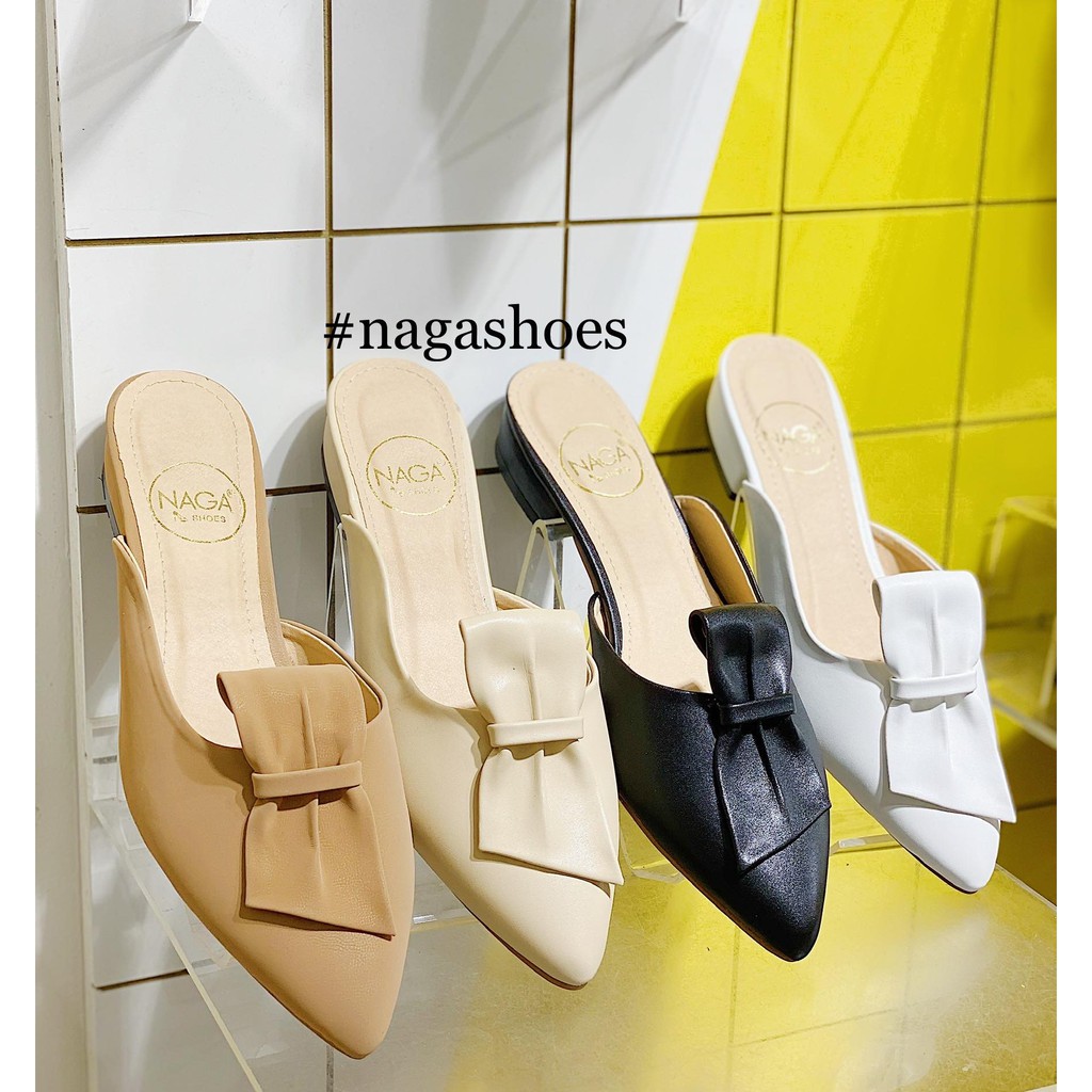 [ FORM BÉ LẤY LÊN 1 SIZE ] DÉP SỤC NAGASHOES NƠ MŨI NHỌN 2P NAD101