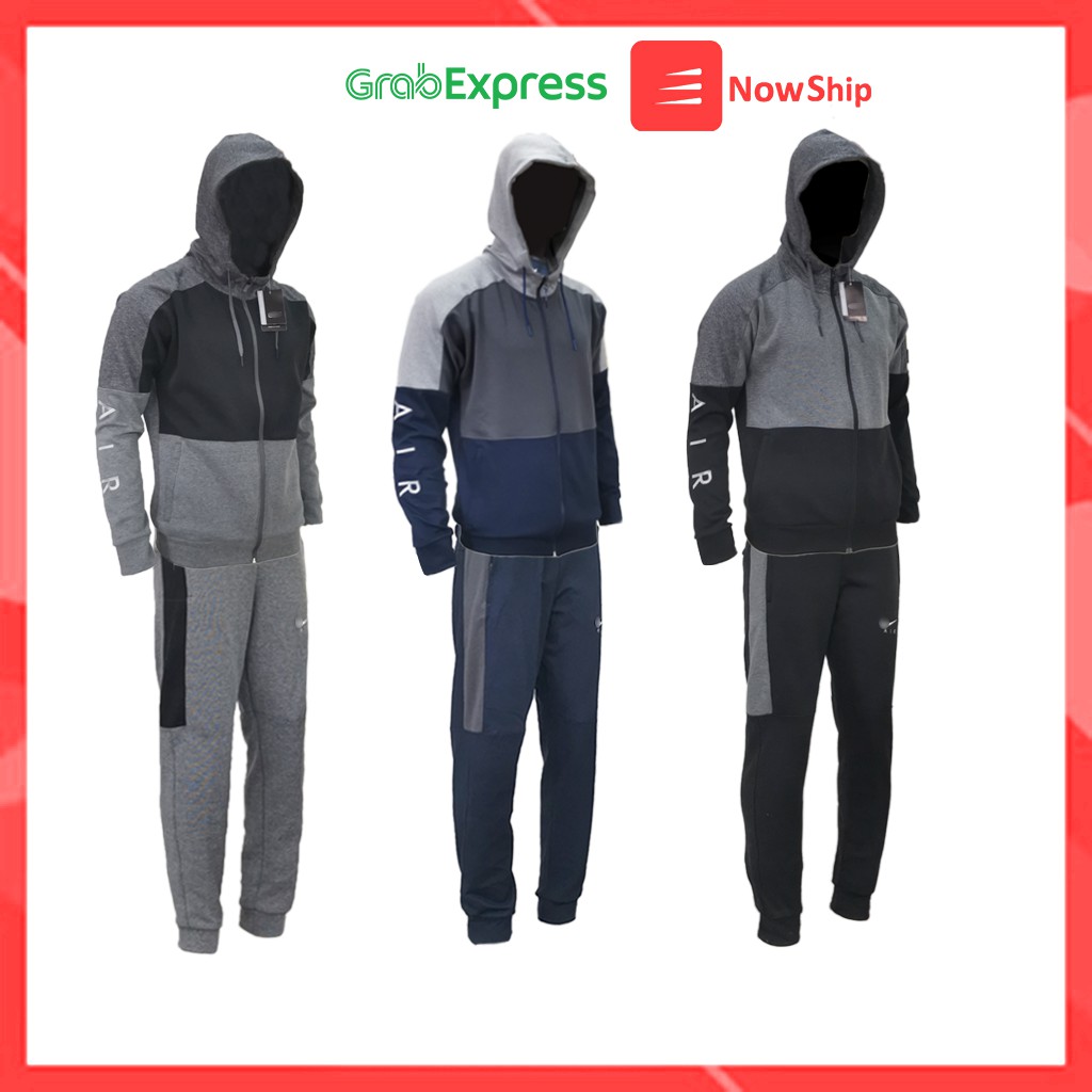 Big size-Bộ nỉ nam thể thao xuất dư có mũ, full 5 túi có khoá kéo