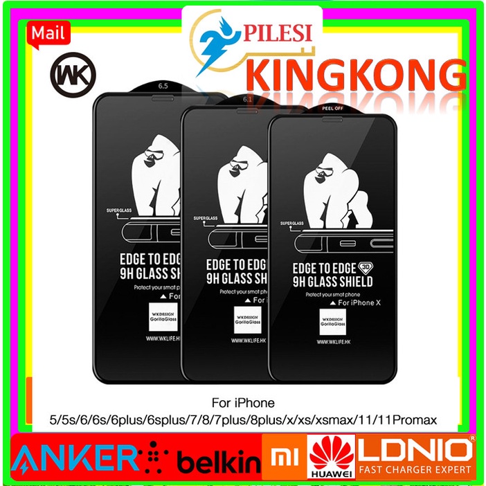 {Chính hãng} Kính Cường Lực trần Iphone WK KINGKONG Full màn iphone từ 6G đến 12 promax và 13 promax