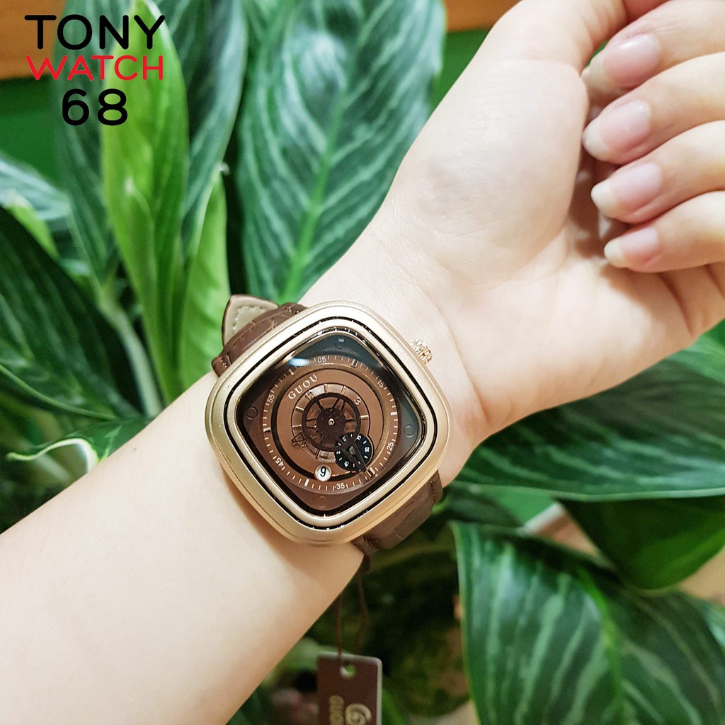 Đồng hồ nữ Guou vuông độc đáo dây da hồng sang trọng chống nước chính hãng Tony Watch 68 | BigBuy360 - bigbuy360.vn