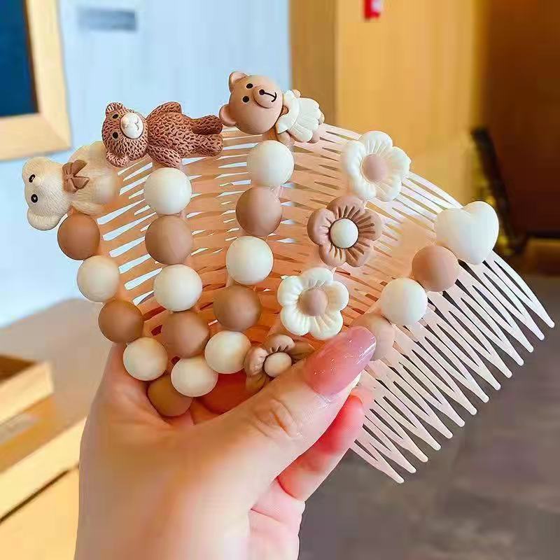 Lược cài tóc gấu hoa thỏ NÂU BE PASTEL đáng yêu dễ thương CA19