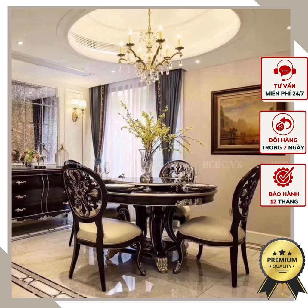 Bộ bàn ăn nâu viên Bạc phong cách Tân cổ điển
