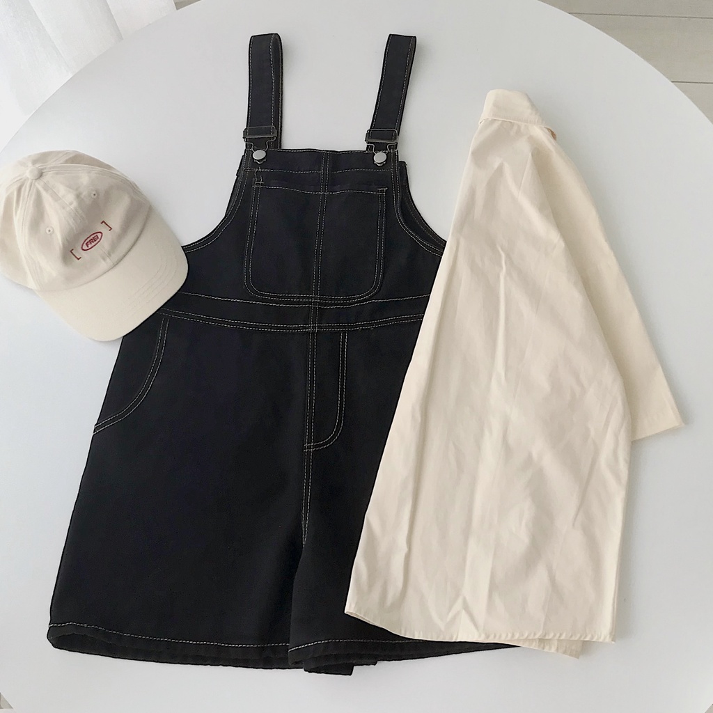 Quần Yếm Jean Nữ Ngắn JEM CLOSET Dáng Rộng DALY Thiết Kế Chỉ Viền Nổi Bật 7203