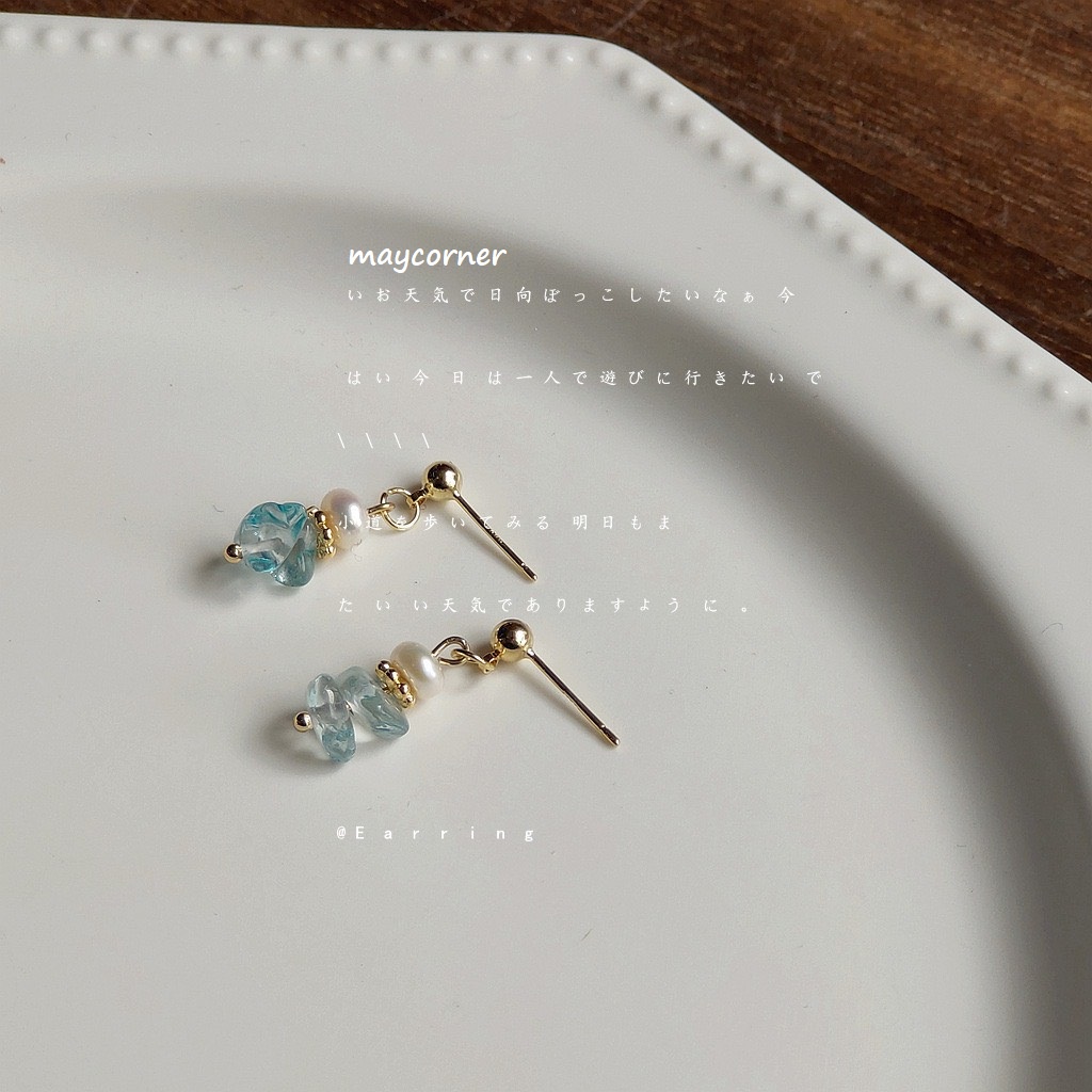 Khuyên tai đá xanh xếp tầng Mạ bạc 925 cao cấp 1609