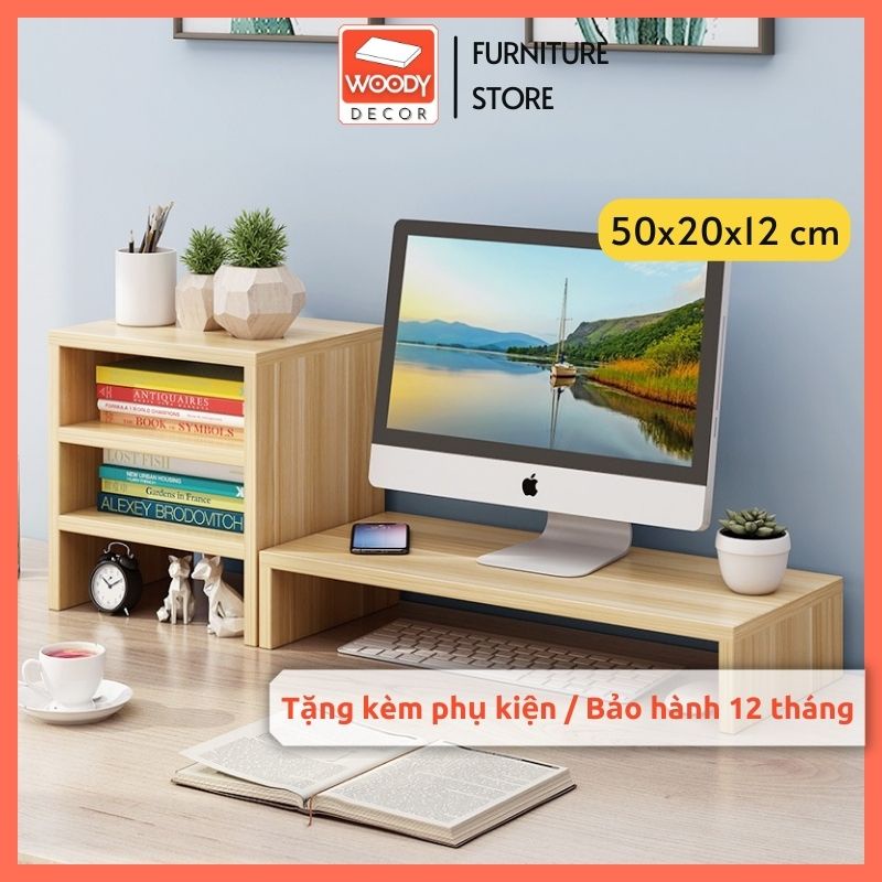 Kệ nâng màn hình Máy tính lắp ráp không dùng vít, kê Laptop 1 tầng kích thước 50x20x12cm WOODY mã D10