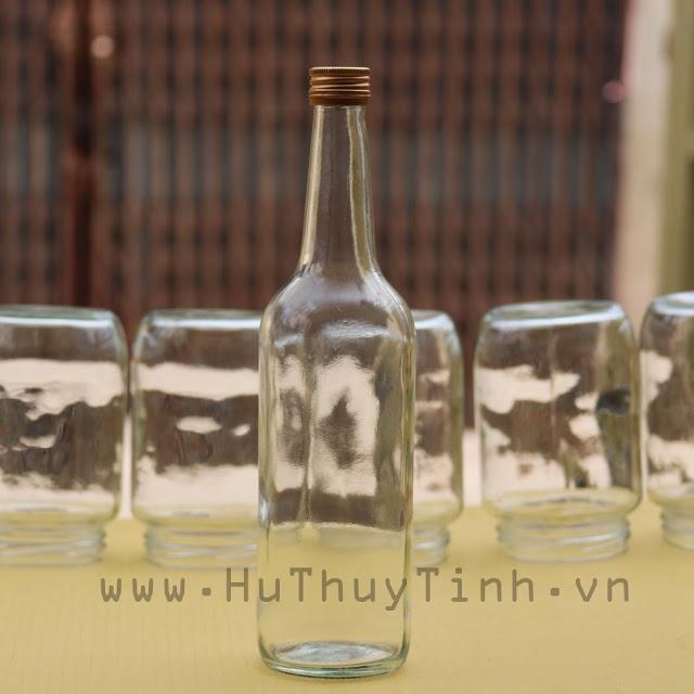 Chai thủy tinh tròn trơn đựng mật ong, chai đựng rượu 300ml, 500ml, 650ml và 750ml nắp vặn nhôm vàng