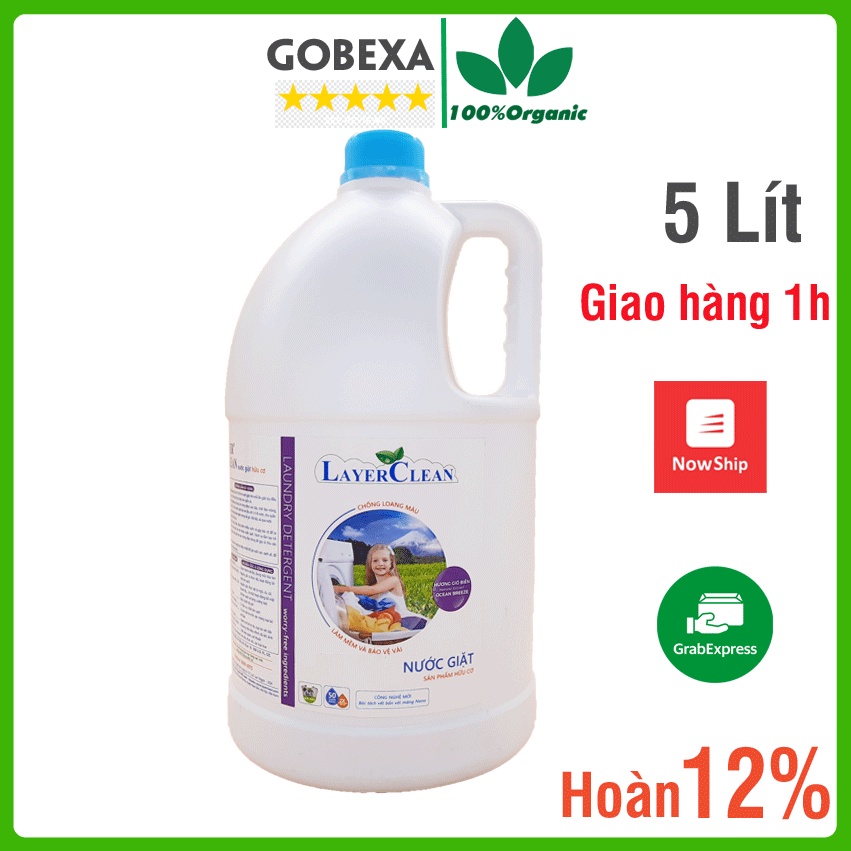 Nước giặt hữu cơ Layer Clean 5 Lit, nước giặt layerclean Hương Gió Biển