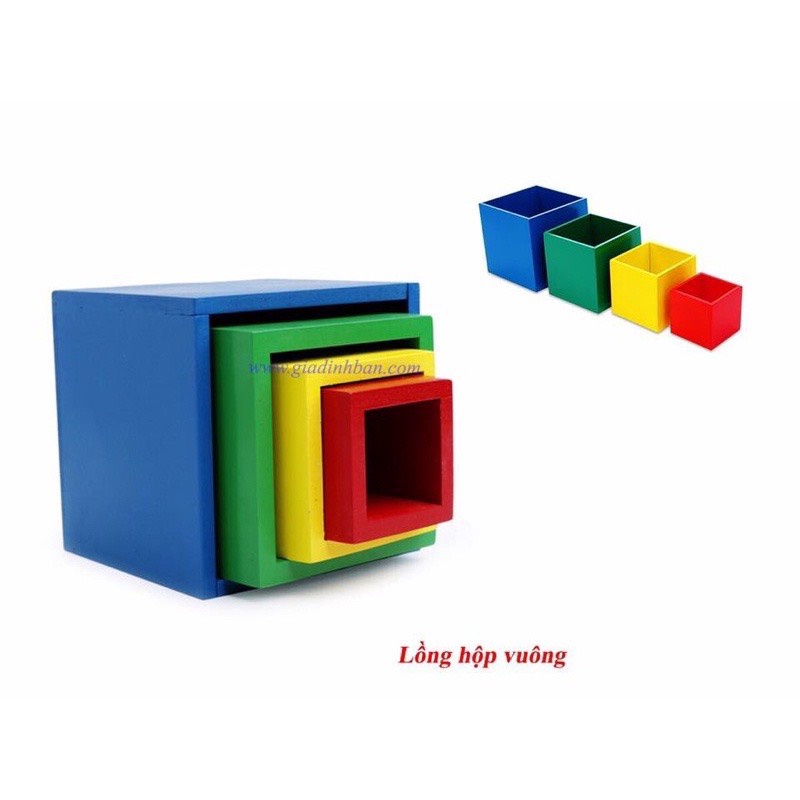 Đồ chơi lồng hộp vuông thả khối, đồ chơi tháp xếp chồng thả hình khối tập đếm gỗ đa chức năng thông minh cho bé
