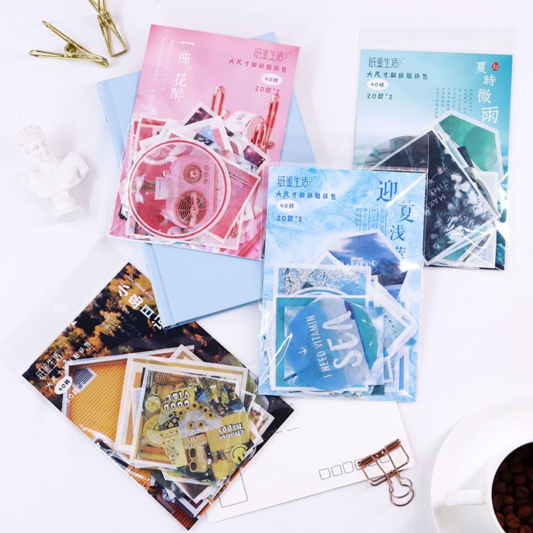 Set 40 sticker giấy washi trang trí planner STG080 Gachini