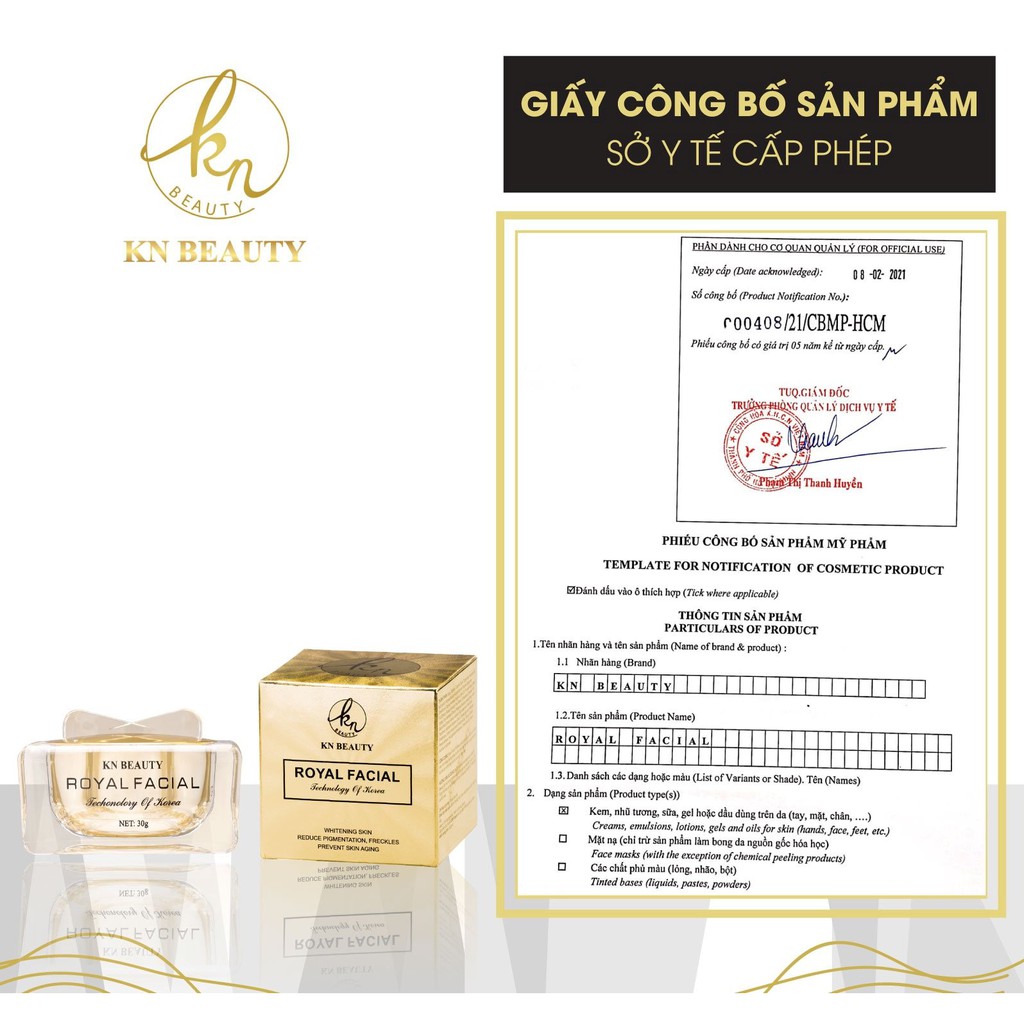 Bộ 3 sản phẩm Royal KN Beauty: Sữa rửa mặt 100g +tinh chất dưỡng 30ml+ kem dưỡng 30g( tặng mặt nạ +gel rửa tay )