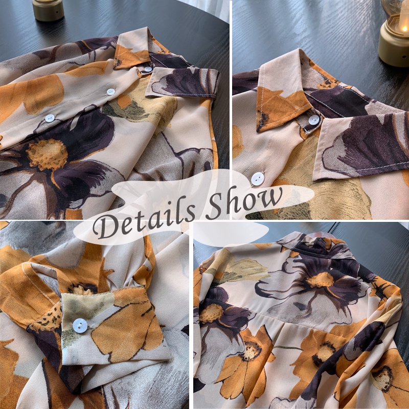 Áo Sơ Mi Chiffon Dài Tay Họa Tiết Hoa Thời Trang