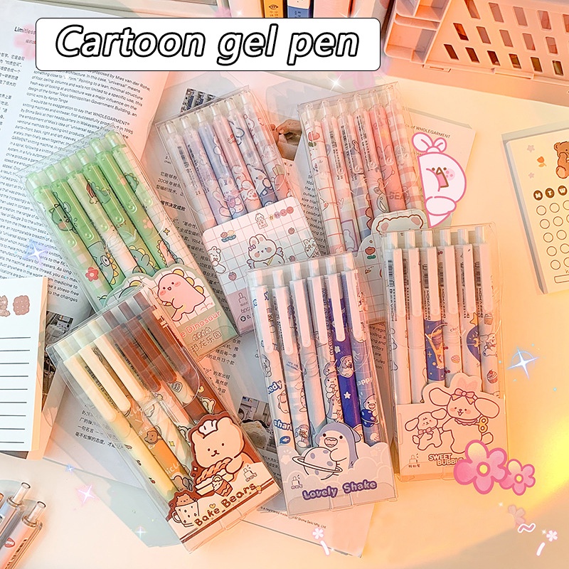 6 cái Bộ bút gel Kawaii có thể thu vào Bút dễ thương Mực đen 0,5 mm Đồ dùng học tập Văn phòng phẩm Kawaii Bút bi Viết học sinh