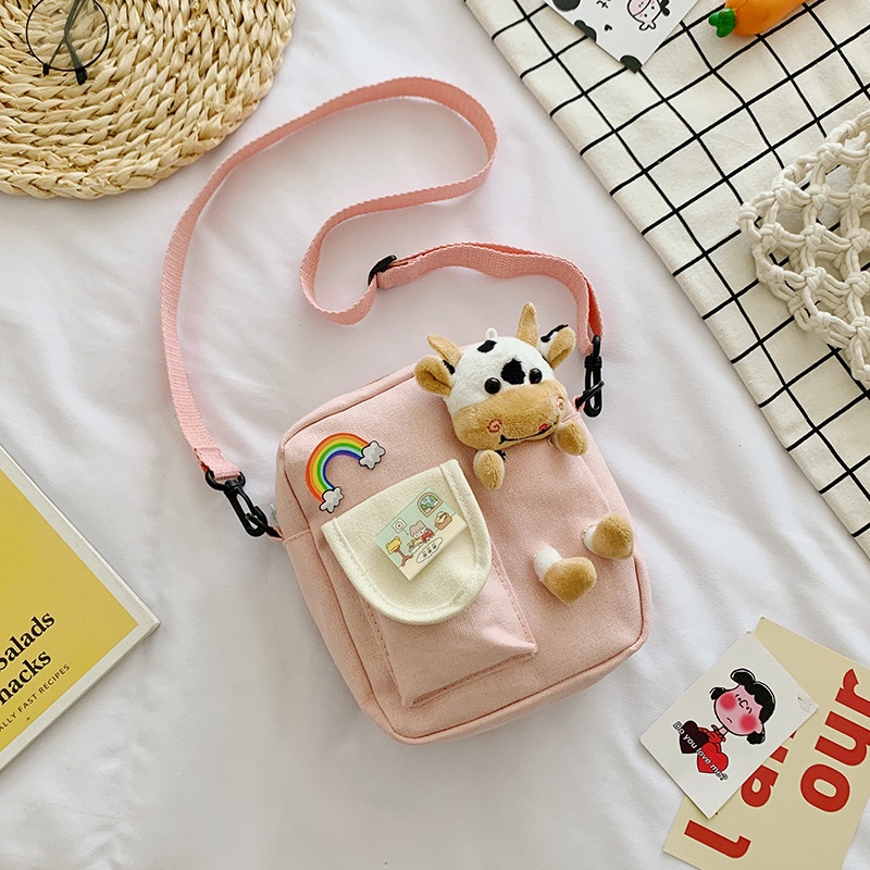 Túi Vải Canvas Đeo Chéo Vai Mềm Mại Phong Cách Harajuku Dễ Thương Cho Nữ