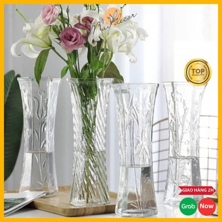 Lọ hoa vân tulip,sọc dọc,hoa mai,lá trúc Grado bình hoa cao miệng loe LH044