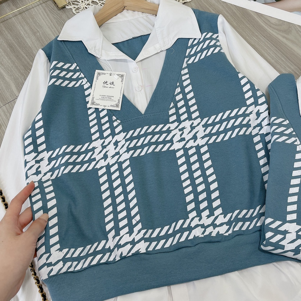 Set áo gile len sơ mi trắng kiểu dài tay ulzzang hàn quốc, Áo ghile caro cổ v phối áo sơ mi vintage nữ tính - Roxie | BigBuy360 - bigbuy360.vn