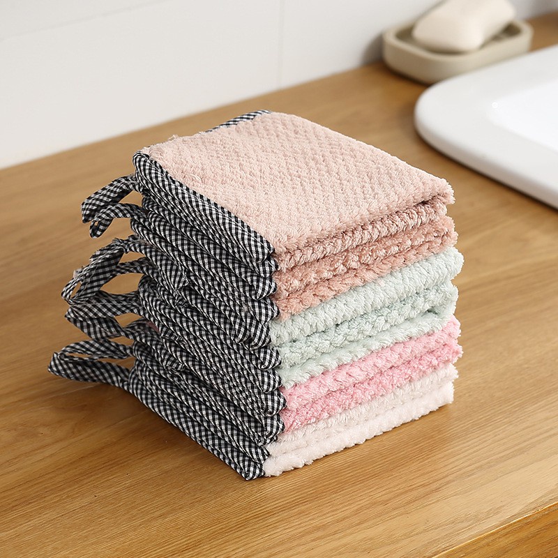 Khăn lau đa năng có móc treo, khăn lau nhà bếp có viền vải LB001