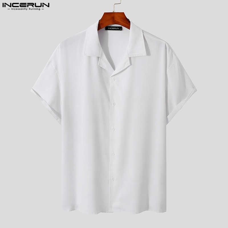INCERUN Áo Sơ Mi Ngắn Tay Màu Sắc Đơn Giản Thời Trang Mùa Hè Cho Nam