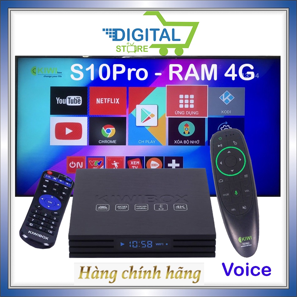 [ Hàng Hot ] Android Kiwibox S10 Pro - Ram 4G  - Điều Khiển giọng nói (chuột voice bay), Tivi box Kiwi S10pro androi 10,