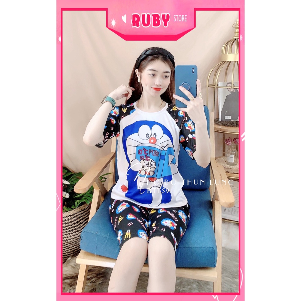 Đồ bộ nữ mặc nhà chất thun mềm mịn in hình Doremon hoạt hình dễ thương Đồ bộ thun lửng BTT59