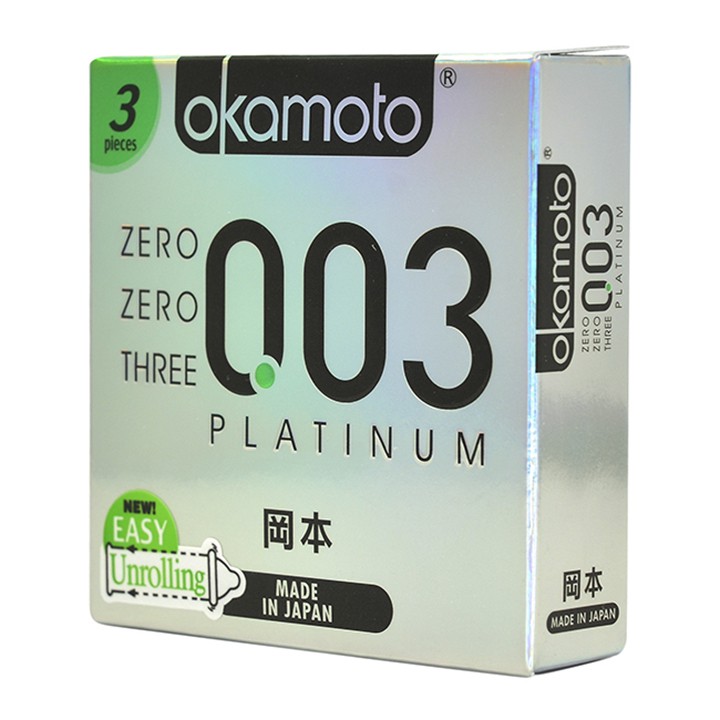 Bao cao su Okamoto 0.03 Platinum Trong Suốt Mềm Mại Hộp 3 Cái