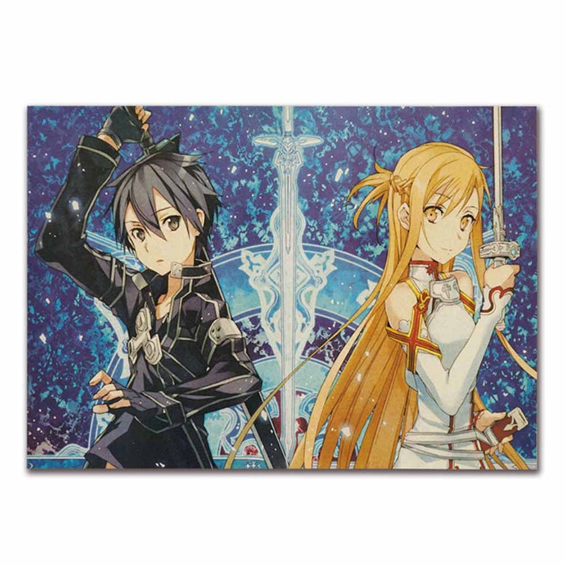 Anime Sword Art Online Kirito Asuna Wall Poster Home Decorative Paintings