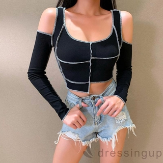 Áo kiểu tay dài cổ chữ u thiết kế độc đáo cá tính cho nữ