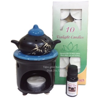Combo đèn xông tinh dầu bằng nến hình ấm trà