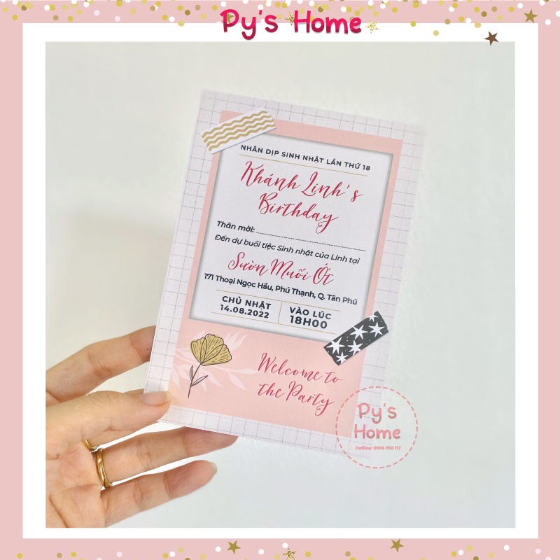 Thiệp Mời Sinh nhật Thiết kế cho Bạn Gái 18 tuổi - Màu hồng Pastel
