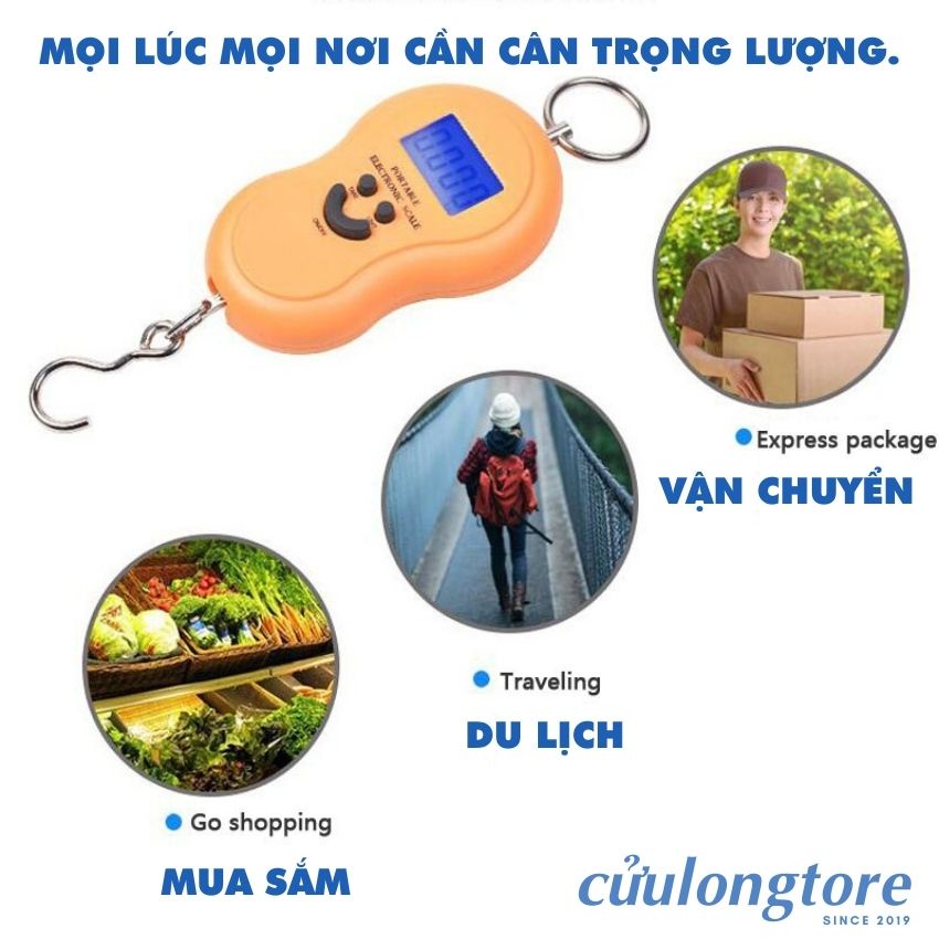 Cân Điện Tử Mini Cầm Tay Bỏ Túi gọn 50kg gia đình nhà bếp đi chợ cân hàng chính xác treo móc khóa thông minh chính hãng