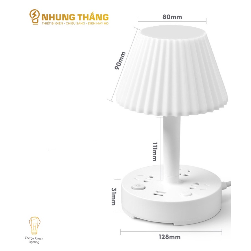 Ổ Cắm Điện Thông Minh Kiêm Đèn Bàn OD-435 - Tích Hợp Đèn Chiếu Sáng - 3 Chế Độ Ánh Sáng - Dây Điện Dài 2m8,4m8