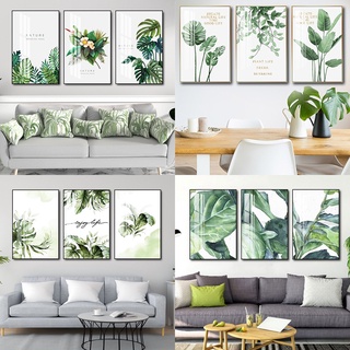 Tranh Laminate Tráng Gương - Tranh Treo Tường Phòng Ngủ, Phòng Khách Phong Cách Tropical Lá Xanh 1 (Bộ 3 Tấm)