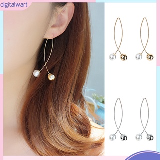 Đôi bông tai dáng dài đính ngọc trai kiểu dáng đơn giản, thời trang cho nữ