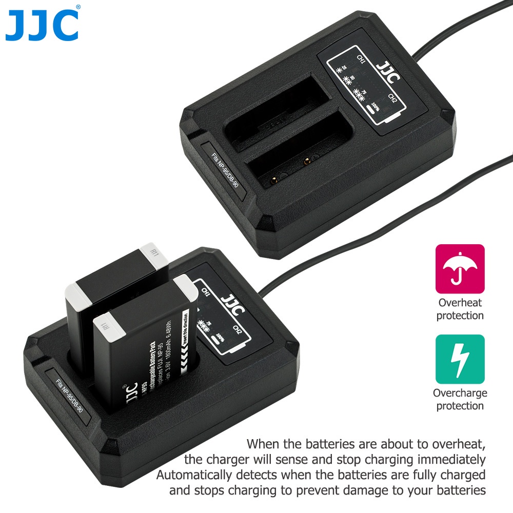 Bộ sạc USB JJC khe cắm kép thích hợp cho pin máy ảnh Fujifilm NP-95 &amp; R icoh DB-90/ Fuji Fujifilm X100T X70 X30 XF10