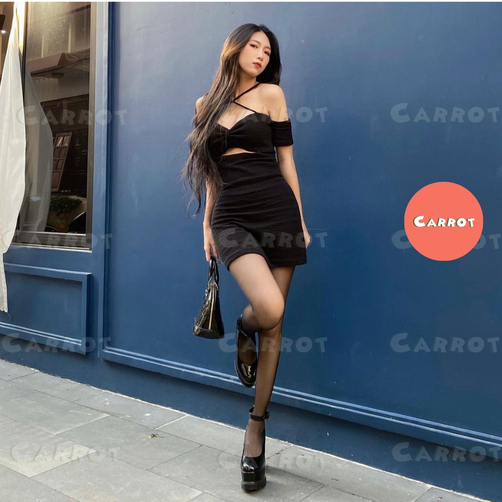Đầm body sexy 2 dây hở lưng váy thiết kế ôm đen tay ngắn chất thun co giãn sang chảnh cá tính Carrotxinhdep - 42