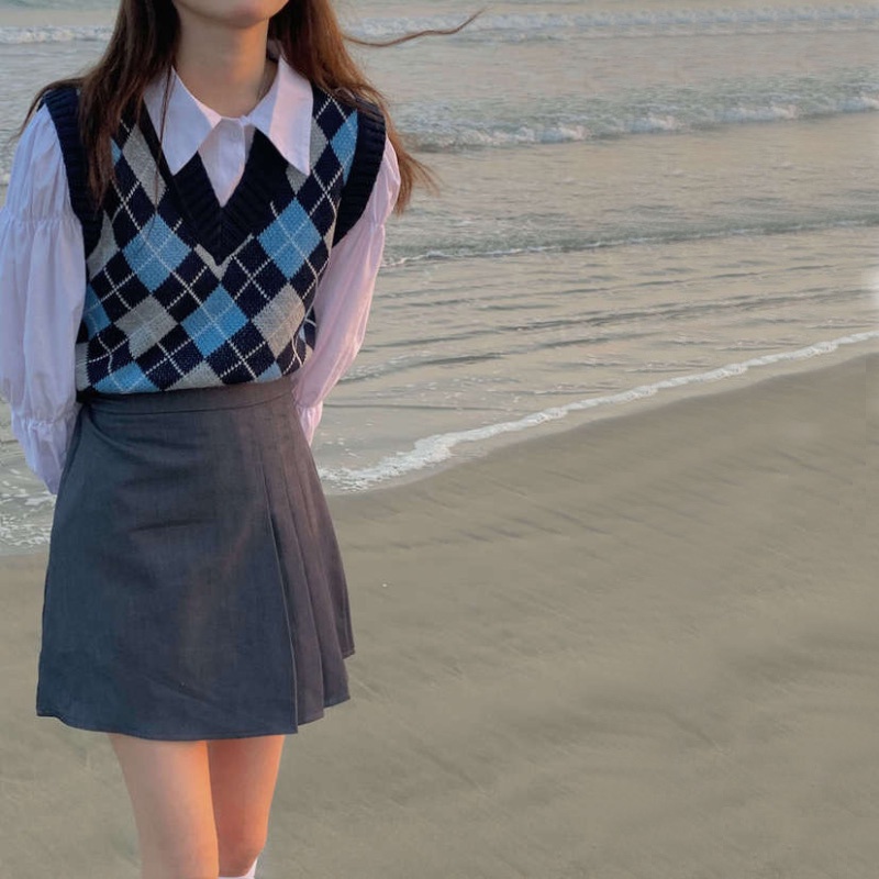 Áo dệt kim không tay cổ chữ v dễ thương phong cách Retro Mỹ | BigBuy360 - bigbuy360.vn