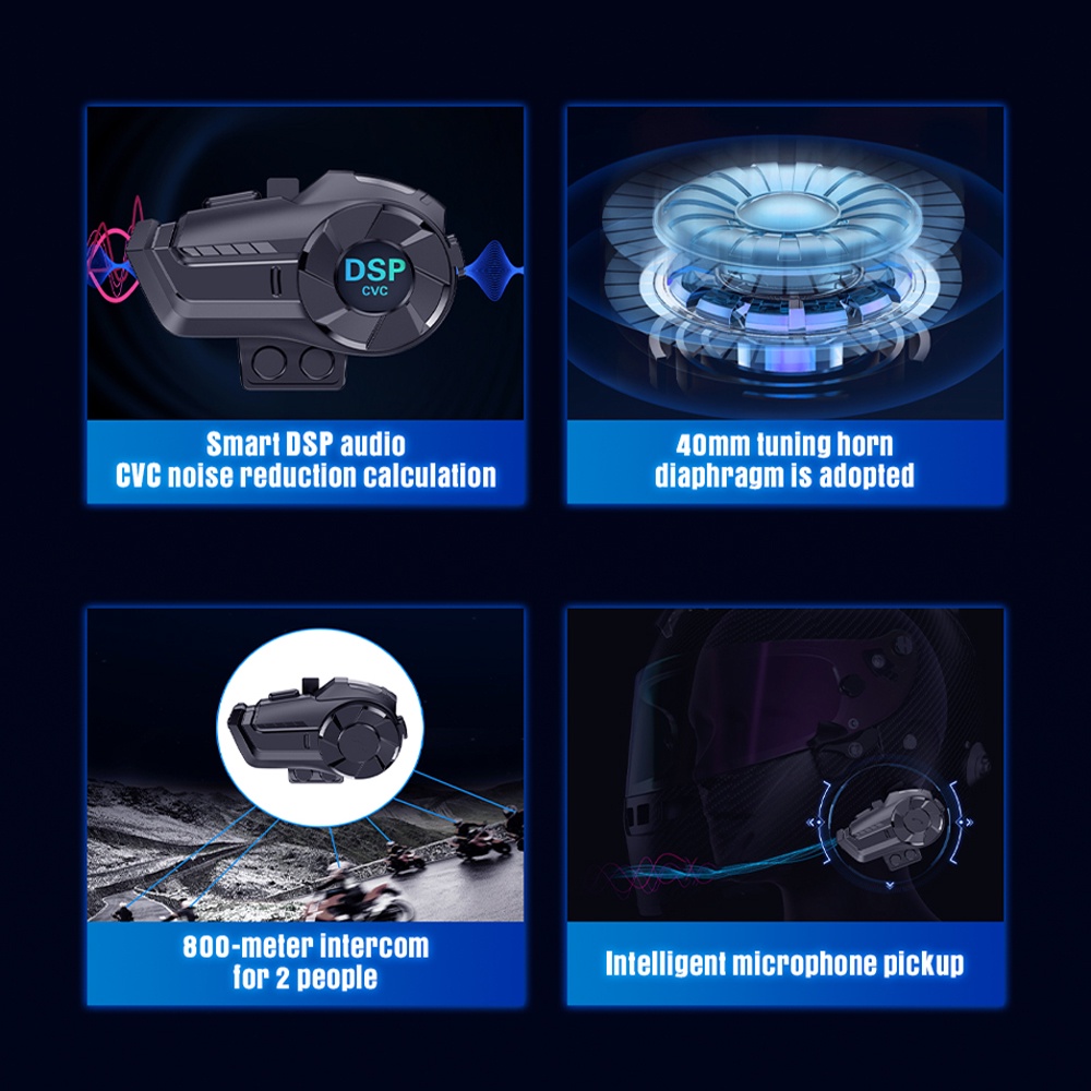 Bộ Đàm Liên Lạc Gắn Mũ Bảo Hiểm Xe Máy Bluetooth 5.0 800M Tích Hợp FM