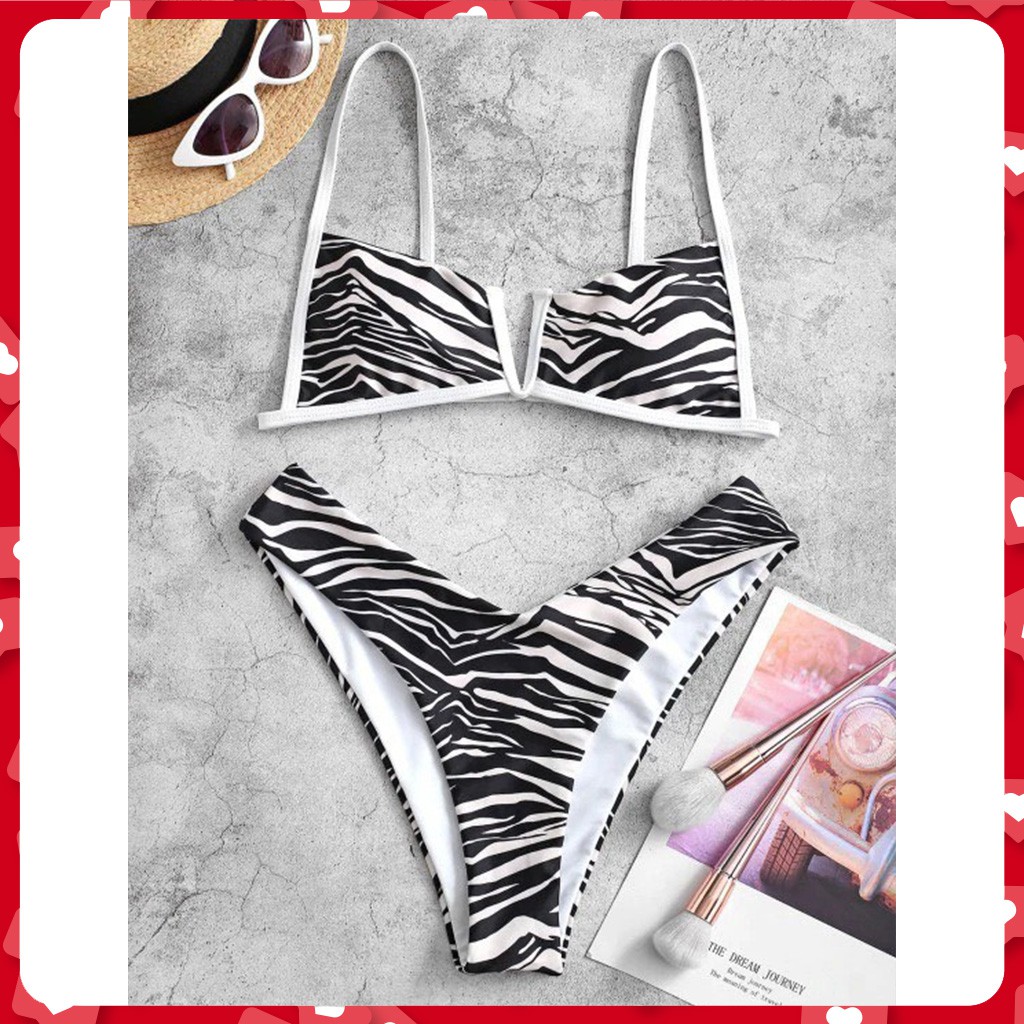 Đồ Bơi Bikini Hai Mảnh Vằn Sọc Đen Trắng Phong Cách Hàn Quốc Cao Cấp
