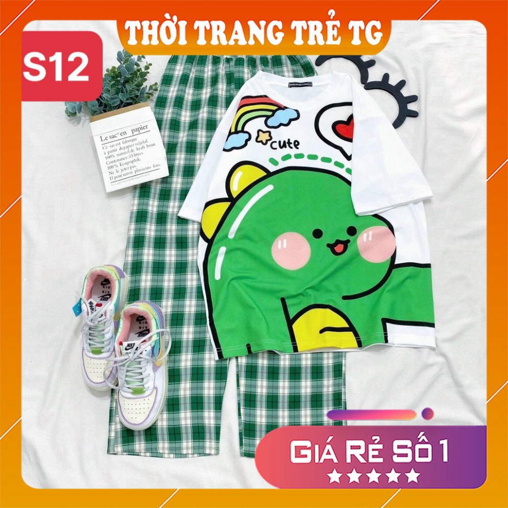 Đồ bộ nữ 𝑭𝒓𝒆𝒆𝒔𝒉𝒊𝒑 Set Đồ Bộ Quần Sọc Caro Ống Rộng S11 Hình Cartoon Milky Freesize Form Rộng Cực Thoáng Mát