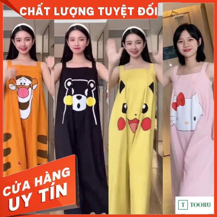 Đầm ngủ 2 dây nữ dáng suông dễ thương cotton mềm mịn hoạ tiết hoạt hình váy ngủ cute Tooru DNS