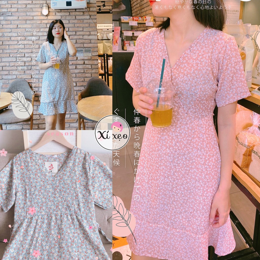 Đầm váy hoa nhí vintage, đầm dự tiệc thiết kế xixeoshop - V11