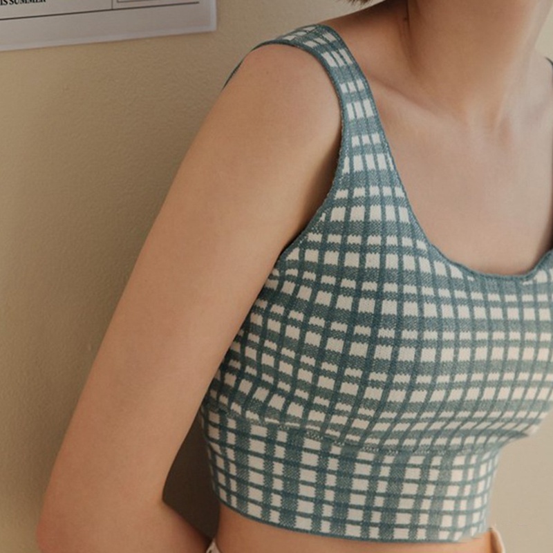 IELGY Áo Dệt Kim Không Tay Cổ Chữ U Họa Tiết Kẻ Sọc Lưng Thắt Nơ Xinh Xắn Cho Nữ