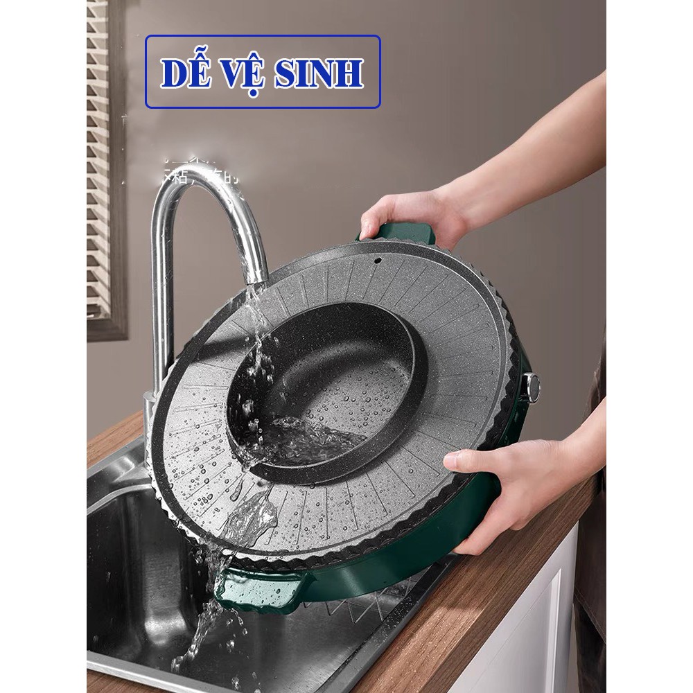 Nồi Lẩu Nướng Tròn NINESHIELD 2 in 1 Tiện Lợi Dùng Cho 3-5 Người Ăn Bếp Lẩu Nướng 2 Núm Vặn Điều Khiển Tách Biệt