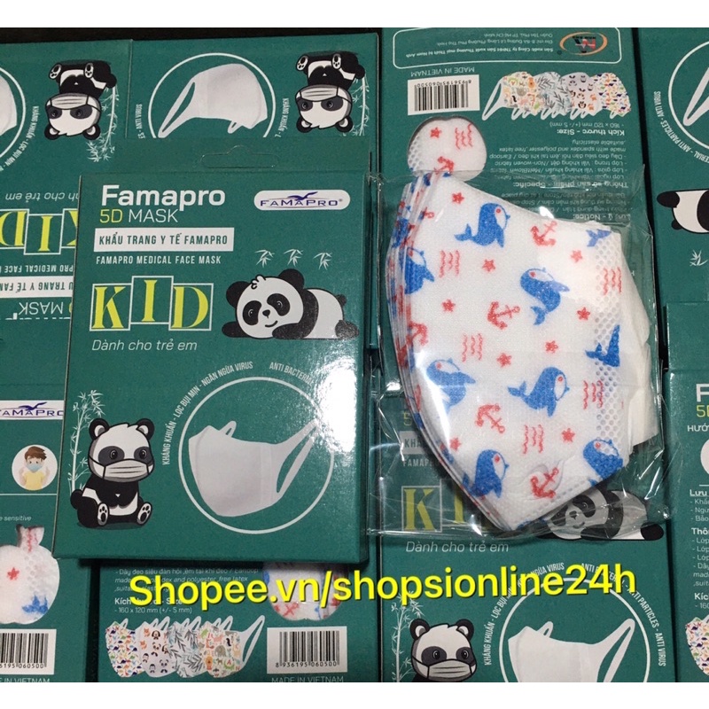 Hộp 10 cái khẩu trang Nhật 5D mask kid quai vải hình cá voi Famapro Nam Anh