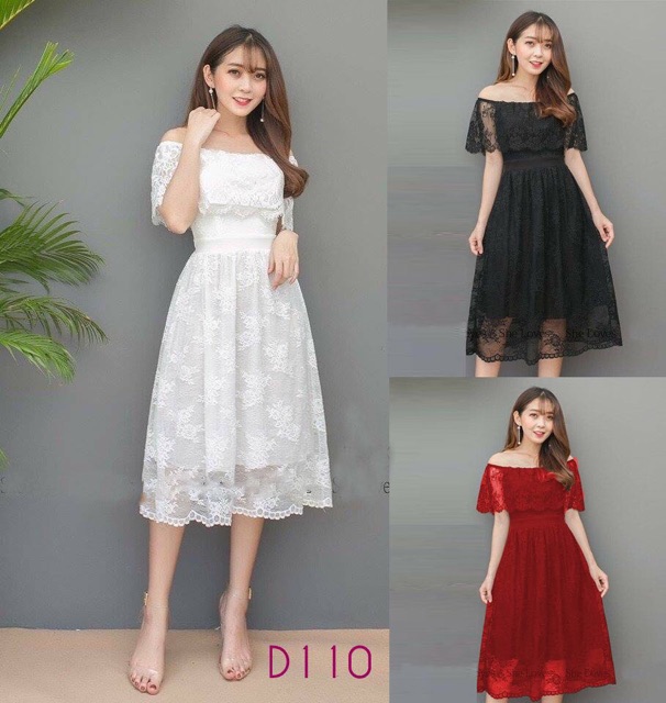 Đầm Bẹp Vai Ren Hoa Hai Lớp Hàng Chuẩn | BigBuy360 - bigbuy360.vn