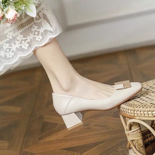 Giày cao gót mũi vuông Gót 7 phân da si mềm siêu xinh Giày tiểu thư màu da Hàng có sẵn