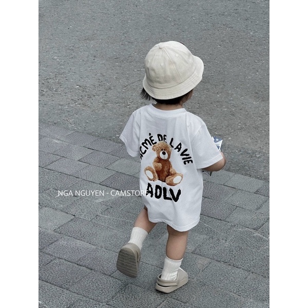Áo phông ADLV teddy bear cho bé trai , bé gái , áo thun tay lỡ cho bé chất liệu cotton ,Kid_genZ
