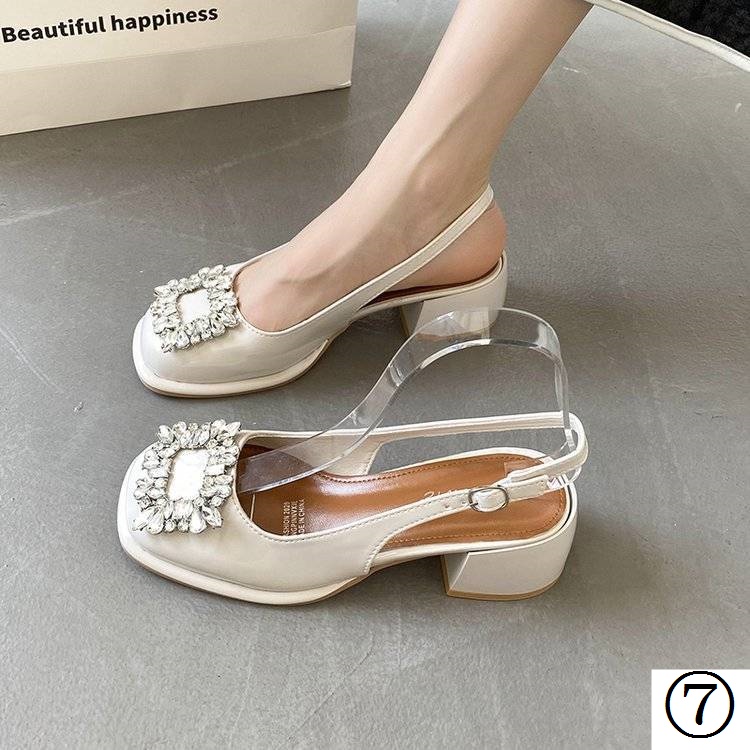 Giày Cao Gót Da Bóng Mũi Vuông Đính Đá Thời Trang Mùa Xuân 2022 Cho Nữ