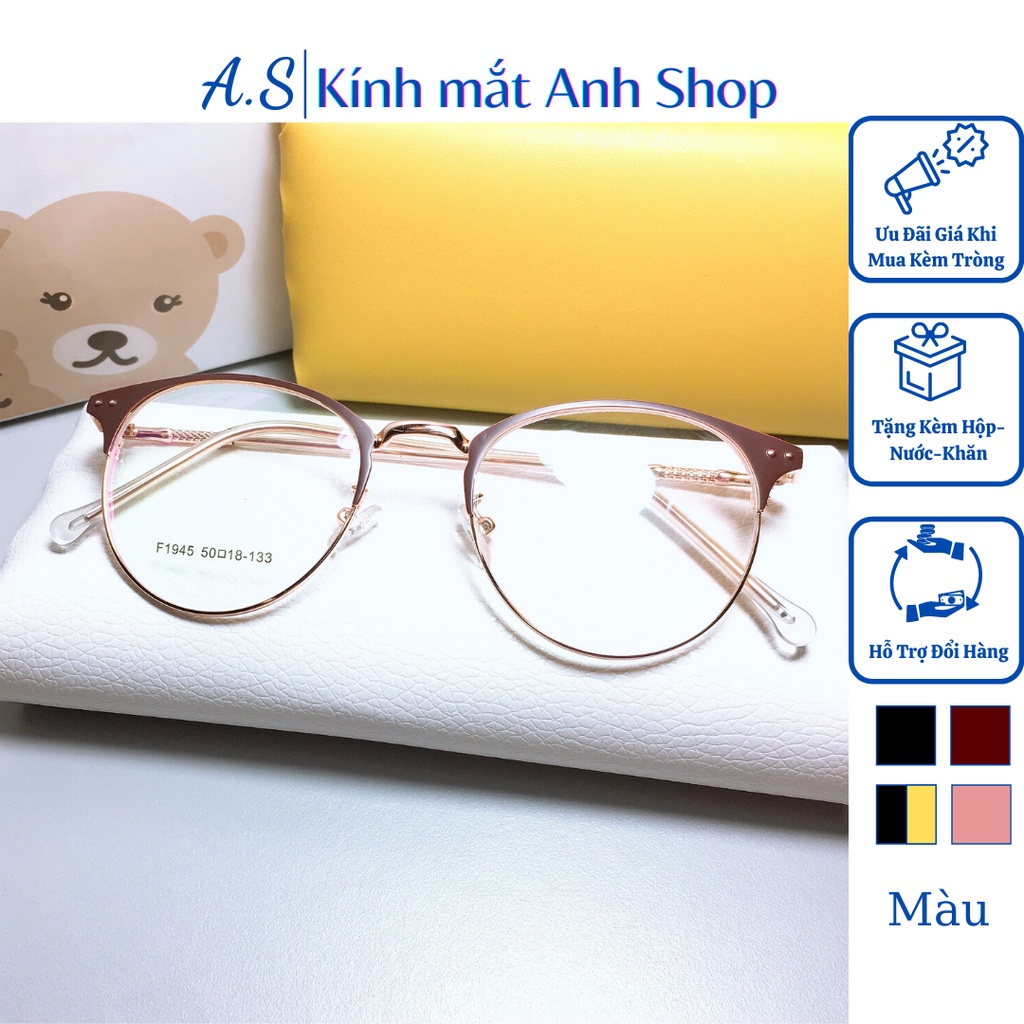Gọng kính tròn giả cận nam nữ kiểu dáng thời trang chất liệu kim loại 1945