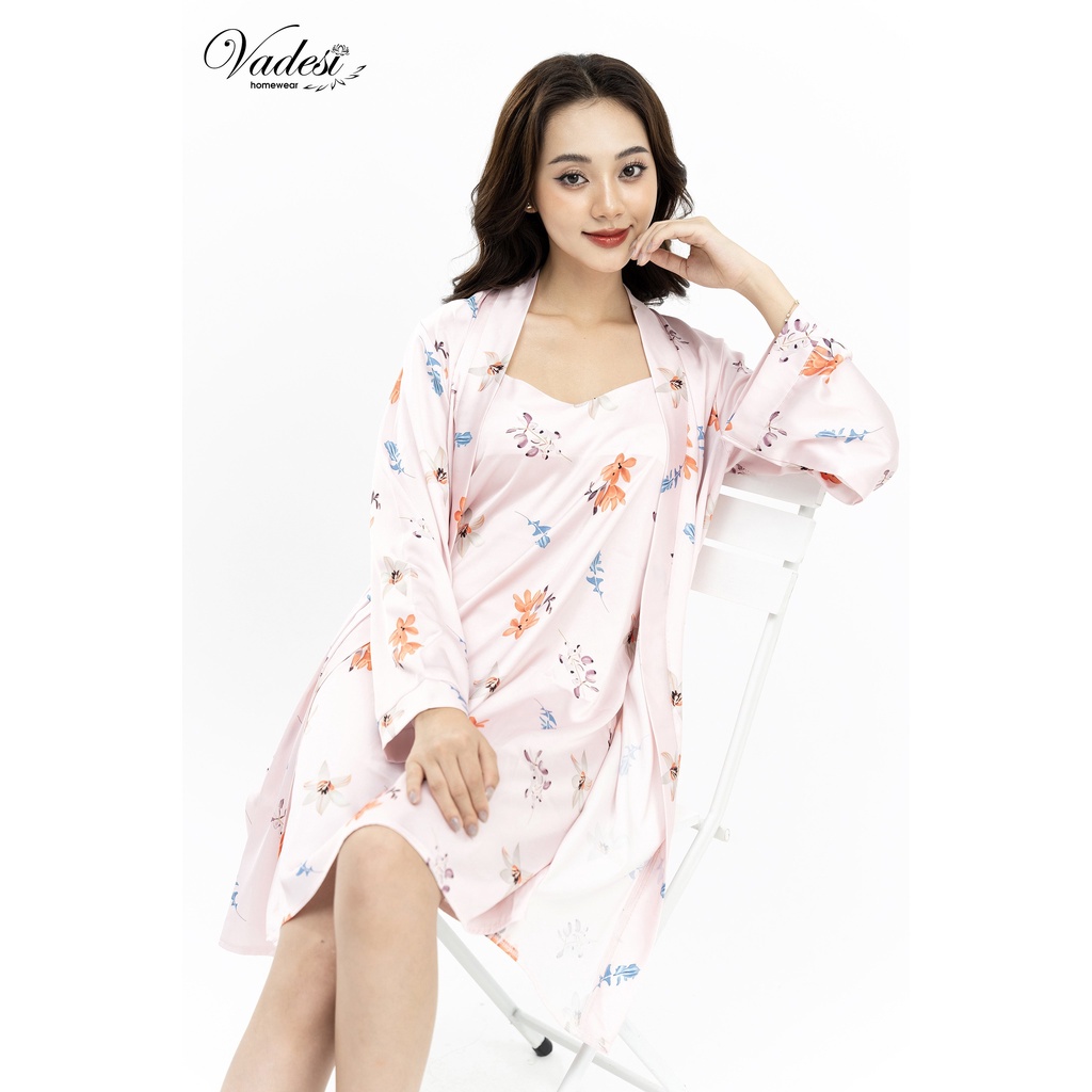 Váy Ngủ Sexy Gợi Cảm Kèm Áo Choàng VADESI Lụa Satin Cao Cấp Quyến Rũ Set Đầm Ngủ 2 Dây Mềm Mại Hiện Đại Phong Cách Nhật