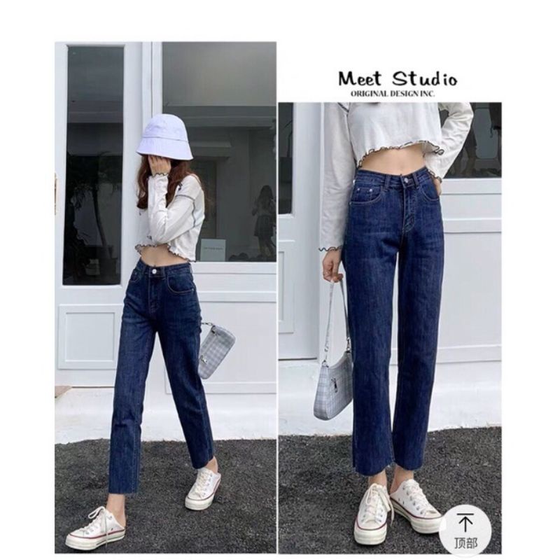 Quần bò ống rộng quần jean bò ống suông jeans nữ cạp cao ống đứng hot 2021 Pink Apricot Shop | BigBuy360 - bigbuy360.vn